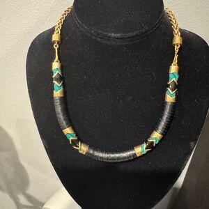 Chic Black and Gold Necklace with Teal Accents